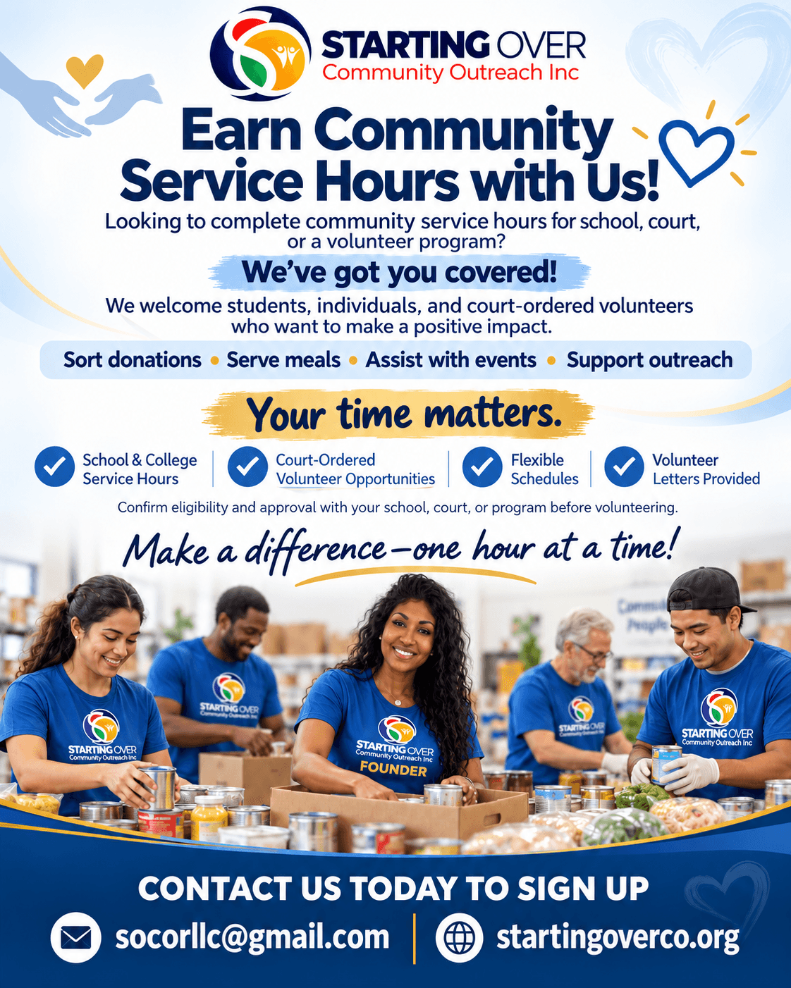 Earn community service hours volunteer flyer